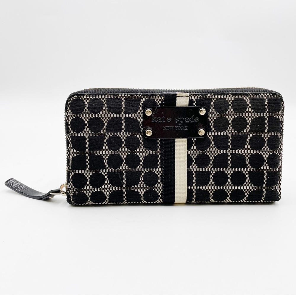 Kate Spade Classic Noel Neda Black Cream Canvas Zip Around Wallet - Picture 1 of 14